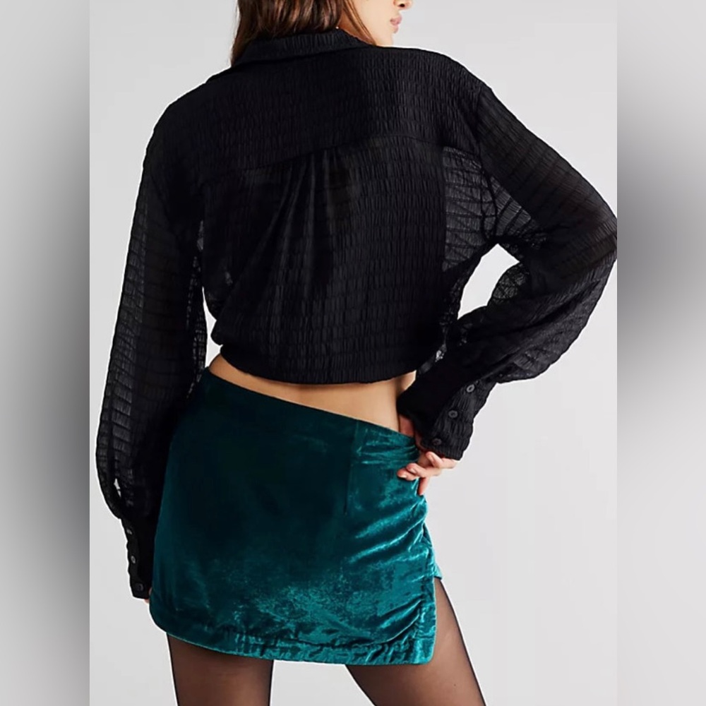 Free People Annalise Velvet Mini Skirt ✨Deep Teal Size 2 | slit boho short